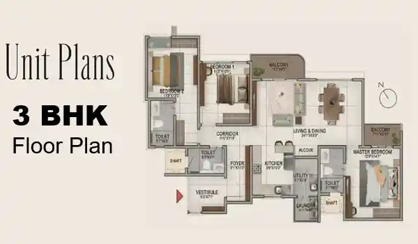 Godrej Kukatpally 3 bhk Apartment floor plan by Godrej Properties located at Kukatpally, Hyderabad Telangana